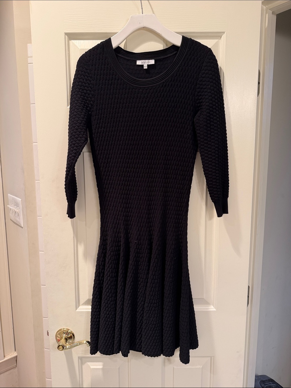Lucy Paris Black Textured Long-Sleeve Fit & Flare Dress
